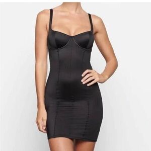 Skims Stretch Corset Satin Dress Mini Black NWT Size M